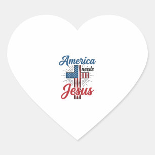 Adesivo Coração America Precisa de Jesus Camisa Patriótica da Cruz
