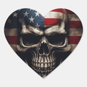 Adesivo Coração American Flag Skull