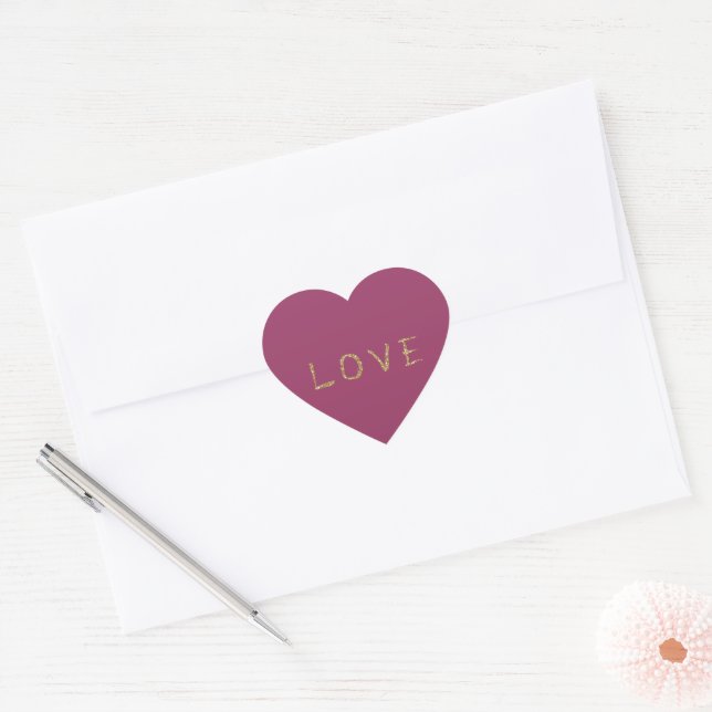 Adesivo Coração Amor Brilho Dourado Borgonha (Envelope)