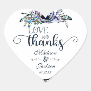 Adesivo Coração Amor floral chique da hortelã & do marinho de Boh