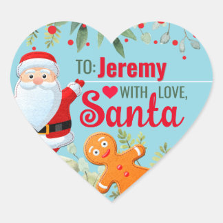 Adesivo Coração "Amor, Papai Noel" Biscoito de Natal Personalizado