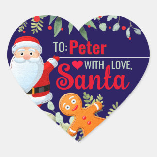 Adesivo Coração Amor, Papai Noel Gingerbread Natal Presente Azul-M