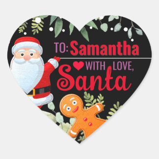 Adesivo Coração Amor, Papai Noel Gingerbread Natal Preto