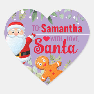 Adesivo Coração Amor, Papai Noel Gingerbread Natal Roxo
