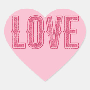 Adesivo Coração Amor Retrô - Tipografia Desgastada Rosa Vintage