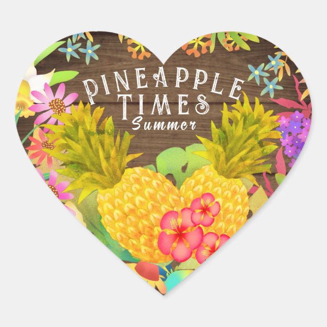 Adesivo Coração Ananases com Floral (Frente)