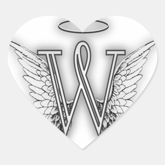 Adesivo Coração Angel Alphabet B - Letra inicial Wings Halo (Frente)