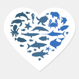 Adesivo Coração Animais do mar coração