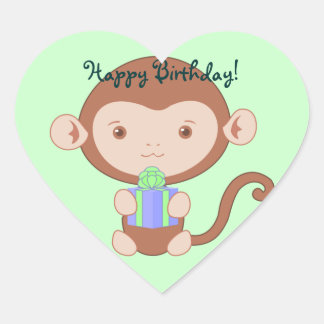 Adesivo Coração Aniversário com macacos