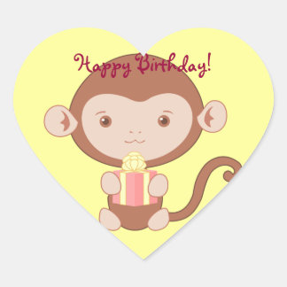 Adesivo Coração Aniversário com macacos