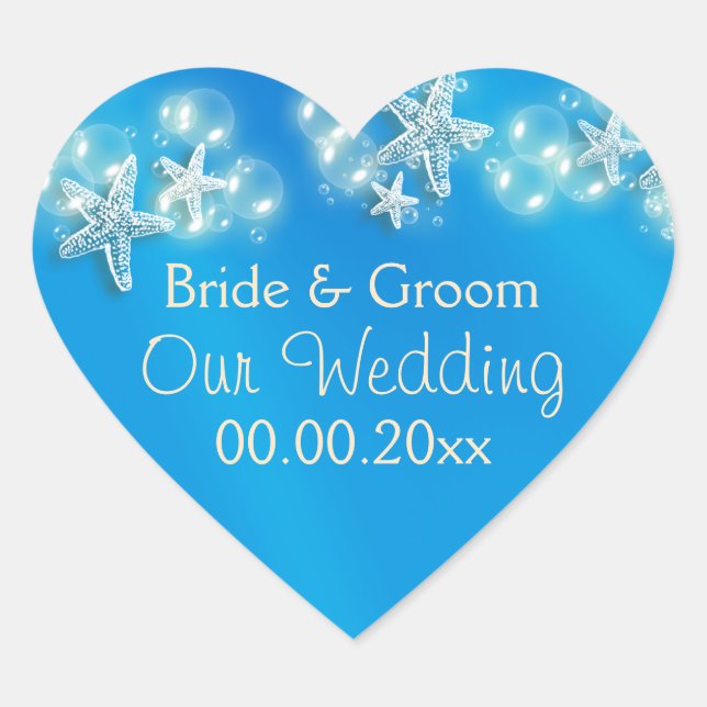 Adesivo Coração Aniversário da praia de peixe-estrela branco (Frente)