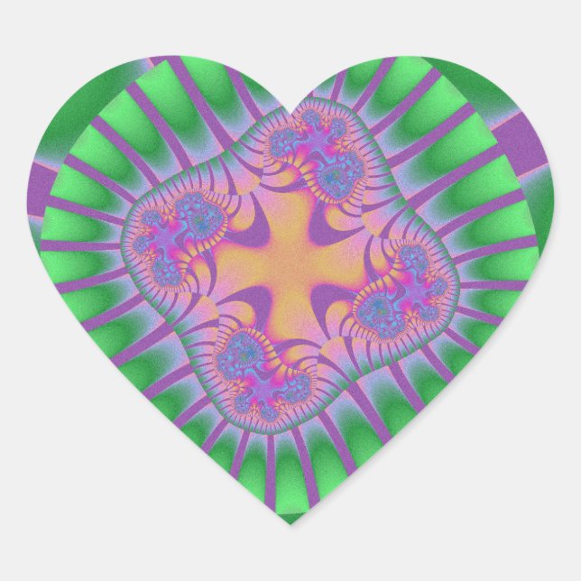 Adesivo Coração Aniversário verde, roxo e laranja (Frente)