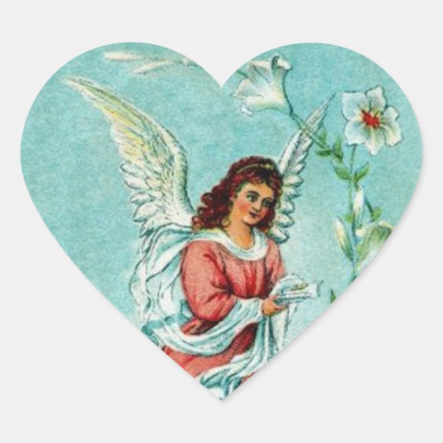 Adesivo Coração Anjo páscoa Com Flores (Frente)