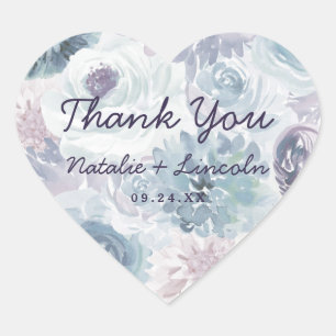 Adesivo Coração Annabelle Vintage Blue Floral Casamento Obrigado