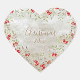 Adesivo Coração Ano de Personalização do Natal da Aquarela Elegant