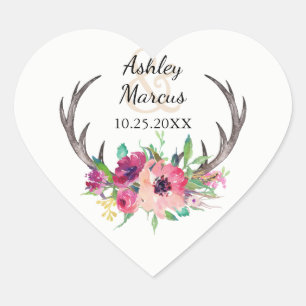 Adesivo Coração Antlers florais rústicos de Boho que Wedding