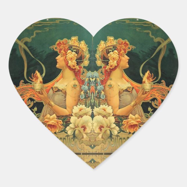 Adesivo Coração Anúncio de chocolate quente Art nouveau Hingre (Frente)