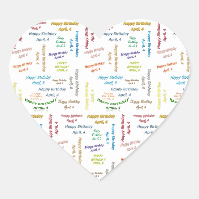 Adesivo Coração April, 4 Birthday Sticker (Frente)