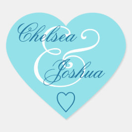 Adesivo Coração Aqua Blue Envelope Seal Wedding Heart V08