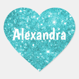 Adesivo Coração Aqua Glitter Heart