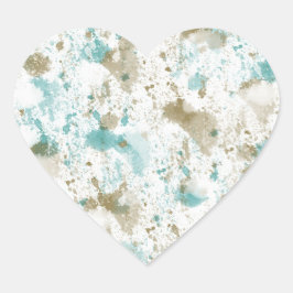 Adesivo Coração Aqua Teal Cream Watercolor Tie Dye Abstrato