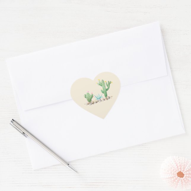 Adesivo Coração Aquarela Cactus (Envelope)
