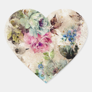 Adesivo Coração Aquarela Floral Dourada Romântica Elegante
