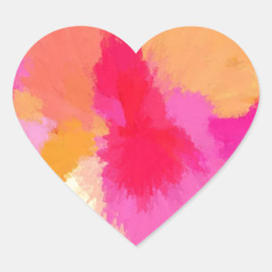 Adesivo Coração Aquarelas rosa, laranja e amarelas