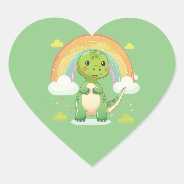 Adesivo Coração Arco-Íris Colorido Dino (Frente)