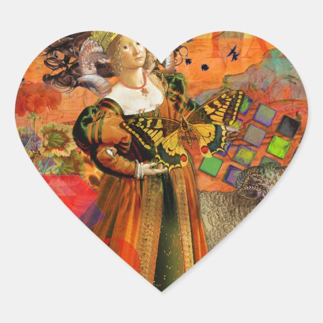 Adesivo Coração Aries Orange Woman: Colagem de Arte Antica de Ram  (Frente)