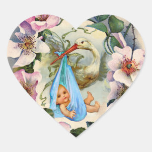 ADESIVO CORAÇÃO ARMAZENAR CHÁ DE FRALDAS DE GAROTO COM ROSAS SELV