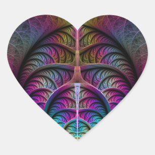 Adesivo Coração Arte abstrata fractal colorida alucinante