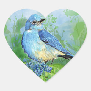 Adesivo Coração Arte azul do pássaro do Bluebird da montanha da