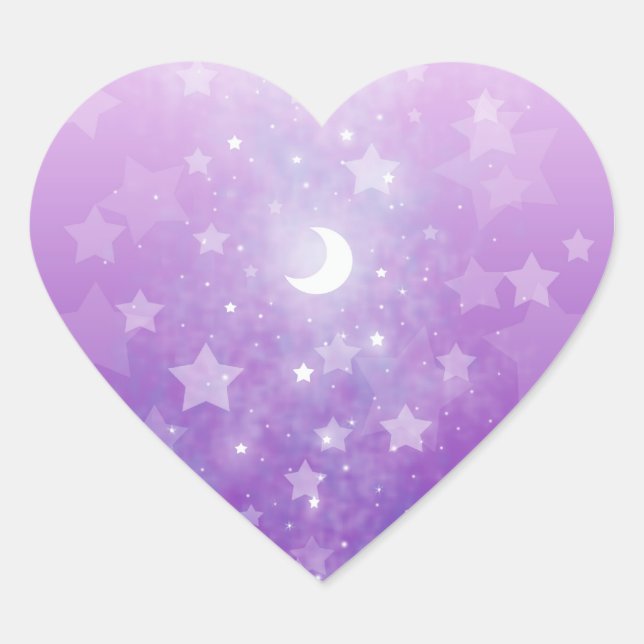 Adesivo Coração Arte Celestial Fantástico Roxo Estrelas e Lua (Frente)