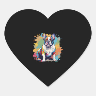 Adesivo Coração Arte Colorida de Bulldog Francês para Amantes de C