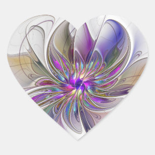 Adesivo Coração Arte de Floral Fractal Abstrata Energética e Color