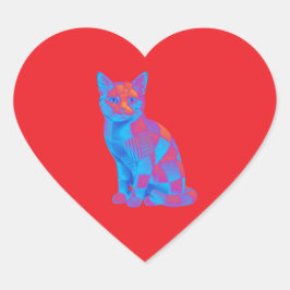 Adesivo Coração Arte de Gato Geométrico Alucinante