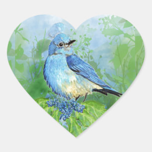 Adesivo Coração Arte de pássaro azul passarinho azul aquarela para