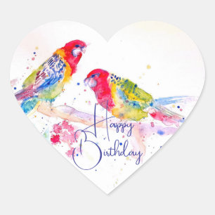 Adesivo Coração Arte de pintura em aquarela do papagaio Rosella Ve