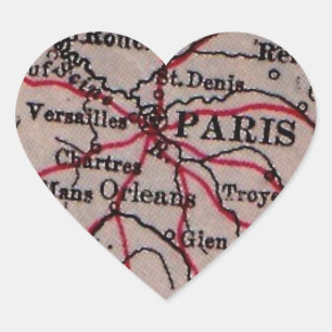 Adesivo Coração Arte do mapa do CORAÇÃO de Paris France do vinta
