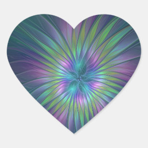 Adesivo Coração Arte fractal abstrata de flor de fantasia colorida