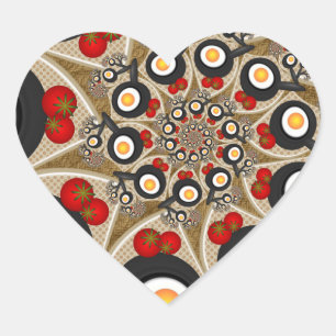 Adesivo Coração Arte fractal de brunch engraçada, comida, tomates,