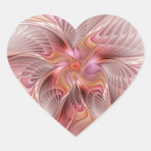 Adesivo Coração Arte Fractal de Fantasia Borboleta Colorida Abstra