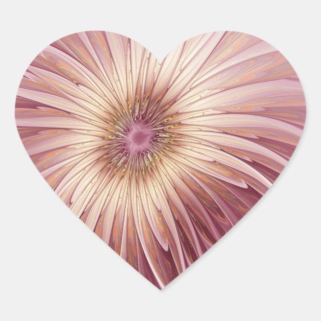 Adesivo Coração Arte fractal de flor abstrata e tons de burgundy (Frente)