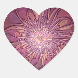 Adesivo Coração Arte fractal floral moderna abstrata em cores de b