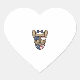 Adesivo Coração Arte Vetorial de Bulldog Francês Patriótico Vintag