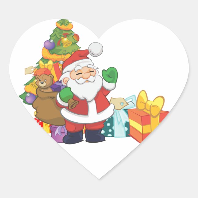 Adesivo Coração Árvore de Natal de Papai Noel (Frente)