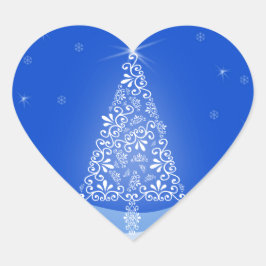 Adesivo Coração Árvore de Natal Luz Noturna Estrelas Azul Branco A