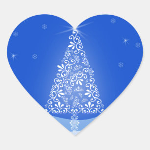 Adesivo Coração Árvore de Natal Luz Noturna Estrelas Azul Branco A