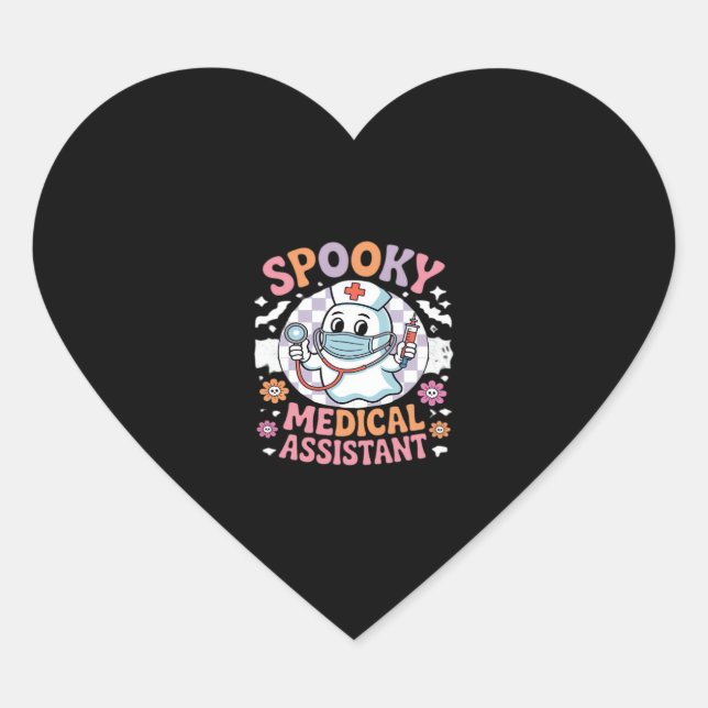Adesivo Coração Assistente Médico Spooky, Cute Halloween Essencial (Frente)